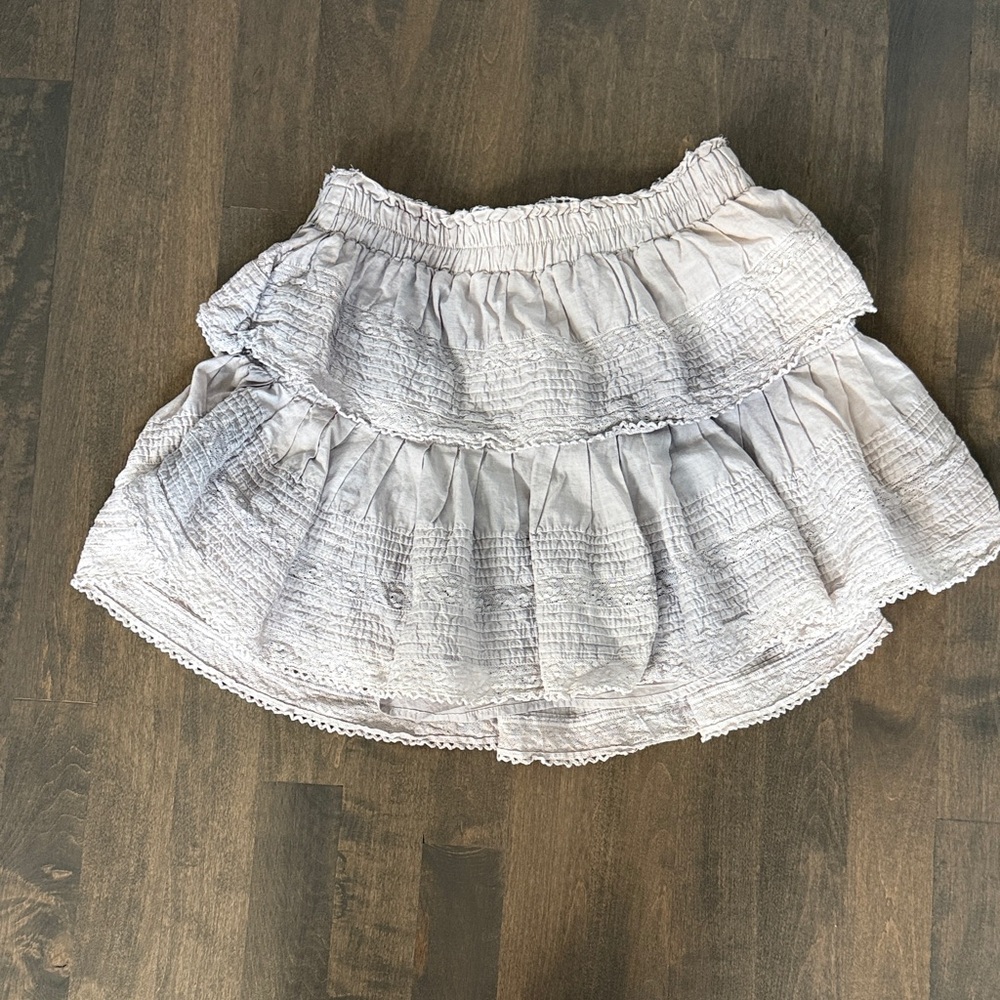 LoveShackFancy Washed Grey Ruffled Mini Skirt